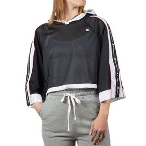 Champion Womens Hooded Cropped Mesh Shirt - Black